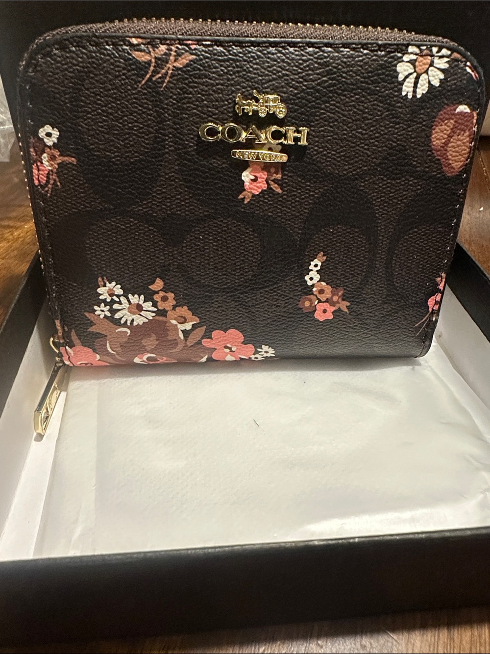 Coach Black Floral Zip Around Wallet with Pink Accents - Picture 2 of 4